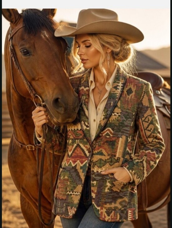 Circle T Jackets & Blazers - Circle T Multicolor Southwestern Blazer with Tan Accents